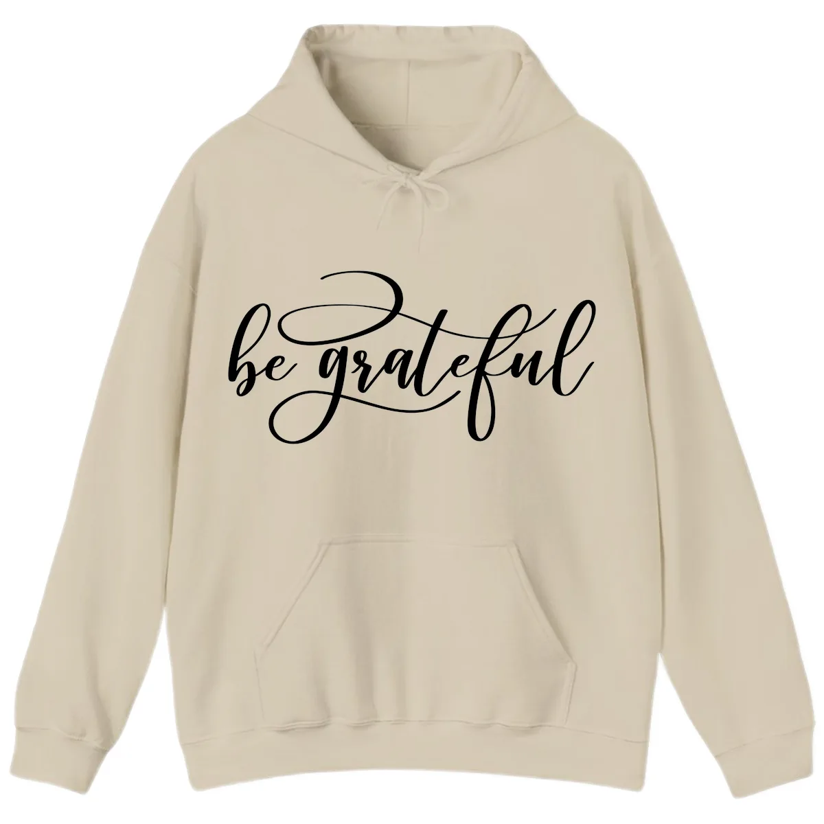 Be Grateful Script Design Hoodie in Sand
