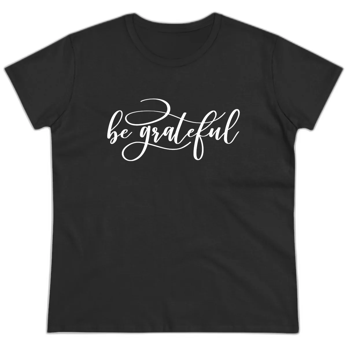 Be Grateful Script Design Ladies Tee in Black