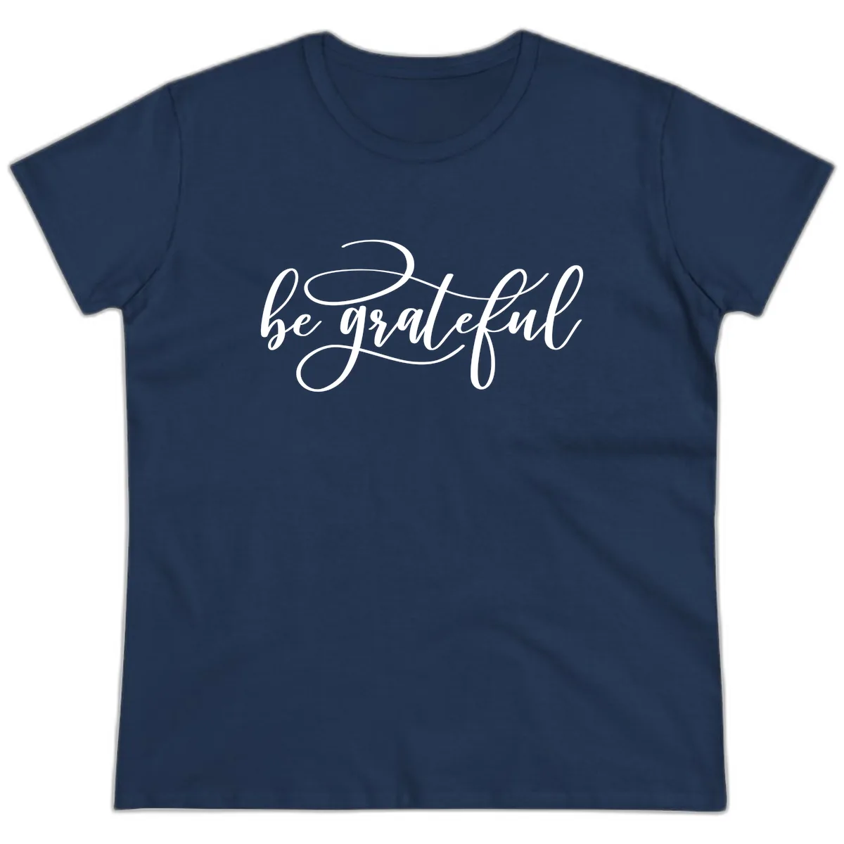 Be Grateful Script Design Ladies Tee in Navy
