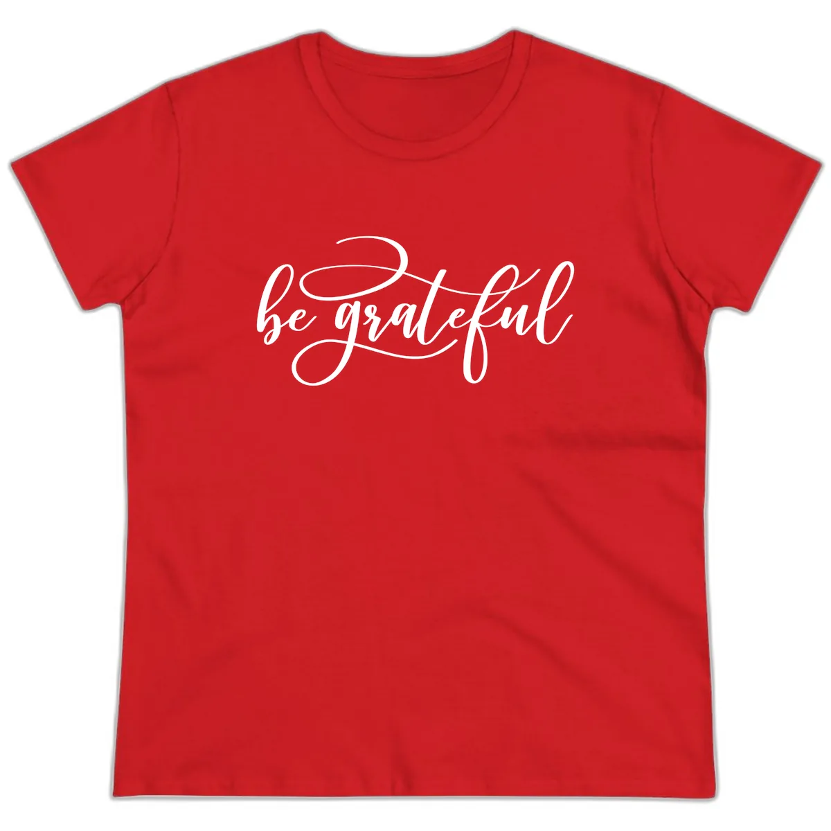 Be Grateful Script Design Ladies Tee in Red