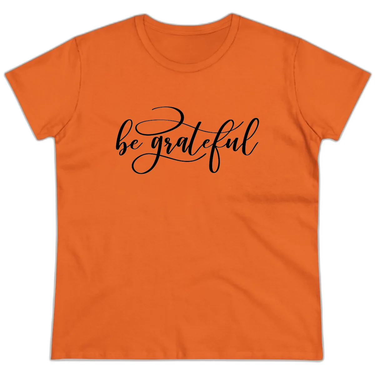 Be Grateful Script Design Ladies Tee in Orange