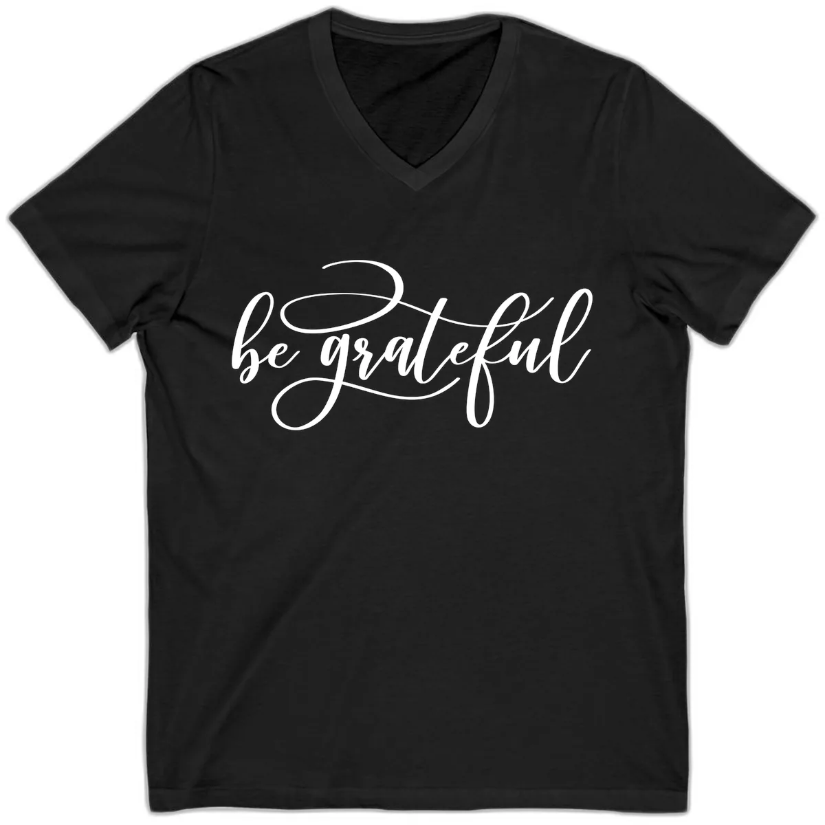 Be Grateful Script Design V-Neck in Black