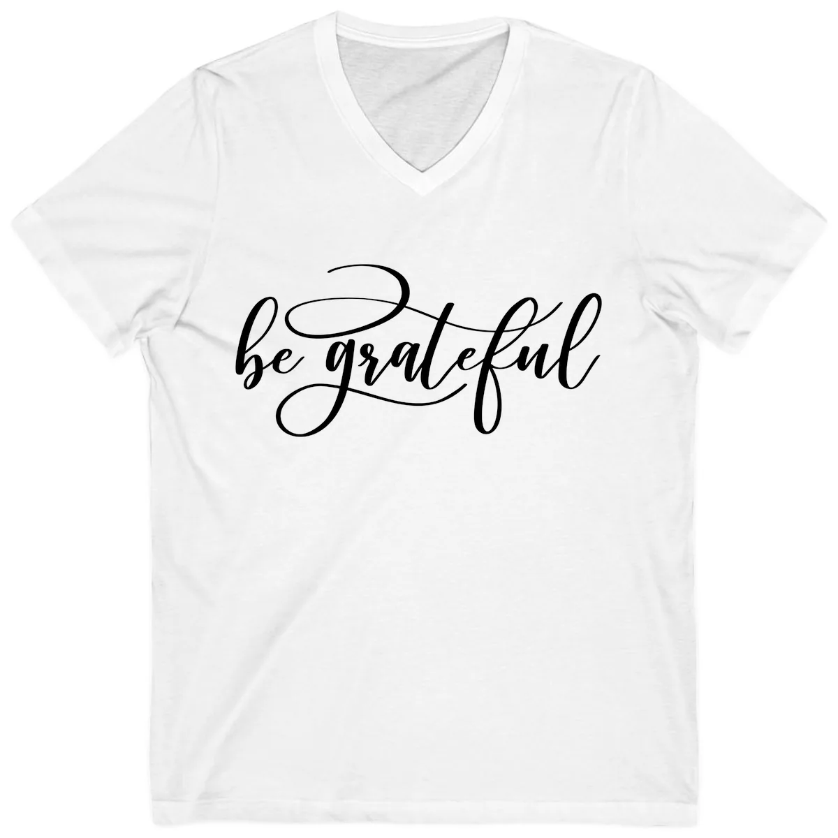 Be Grateful Script Design V-Neck in White