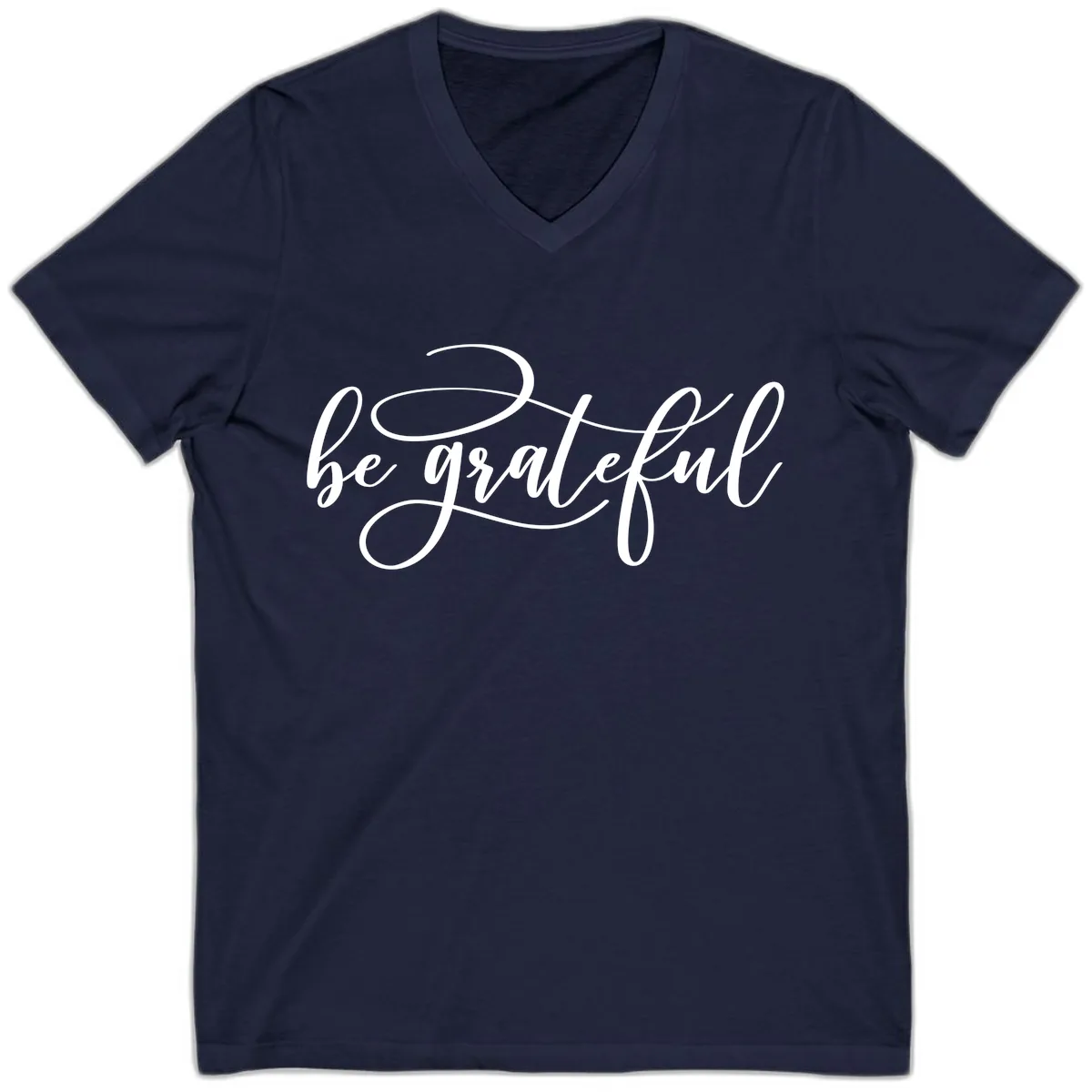 Be Grateful Script Design V-Neck in Navy