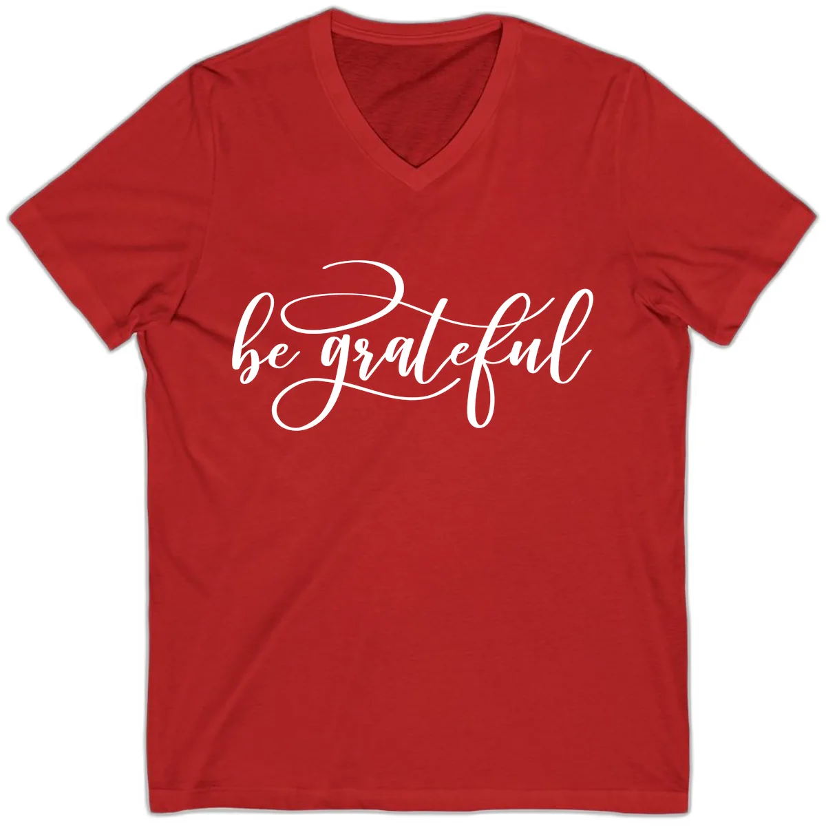 Be Grateful Script Design V-Neck in Red