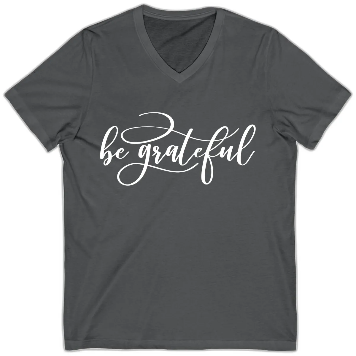 Be Grateful Script Design V-Neck in Asphalt