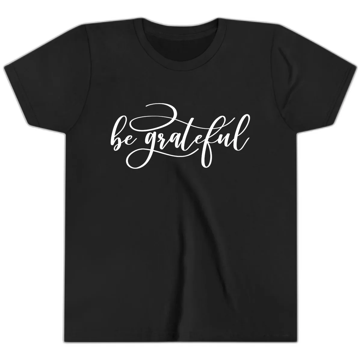 Be Grateful Script Design Youth T-Shirt in Black