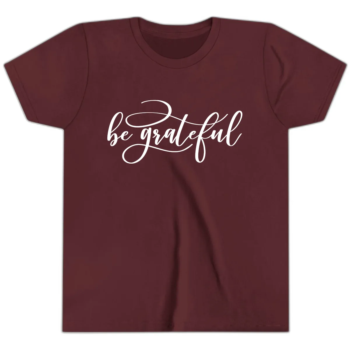 Be Grateful Script Design Youth T-Shirt in Maroon