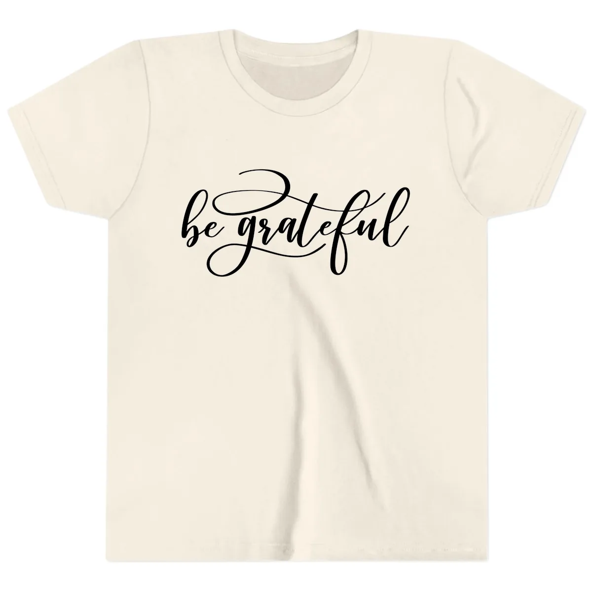 Be Grateful Script Design Youth T-Shirt in Natural