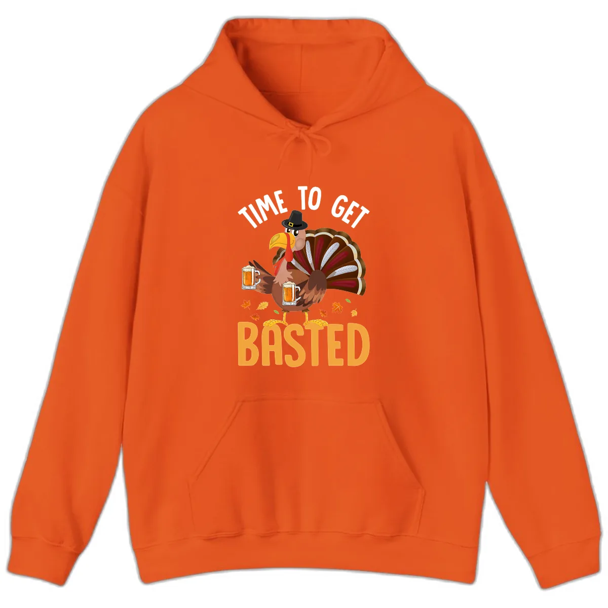 Time To Get Basted Turkey Design Hoodie in Orange