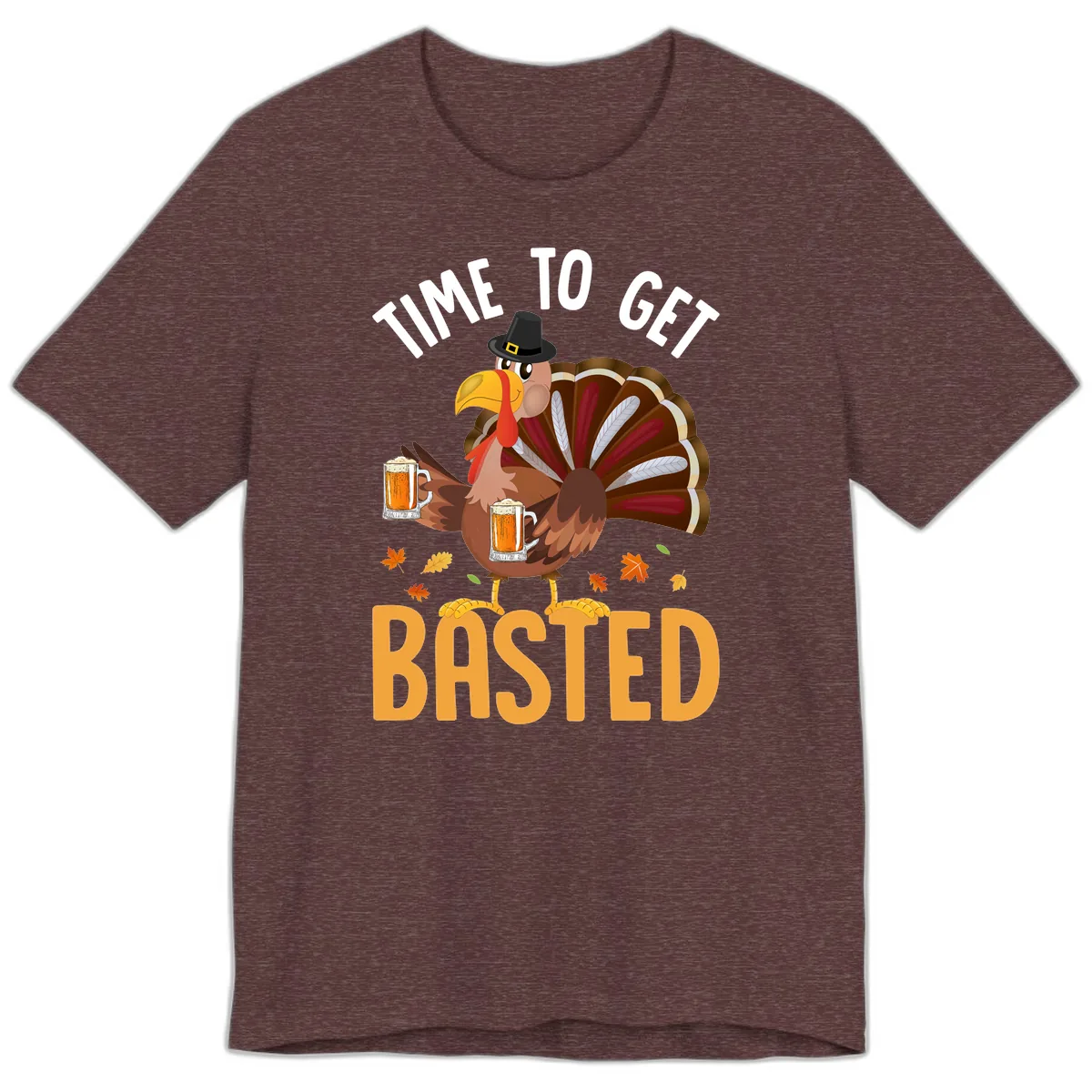 Time To Get Basted Turkey Design Premium T-Shirt in Heather Maroon