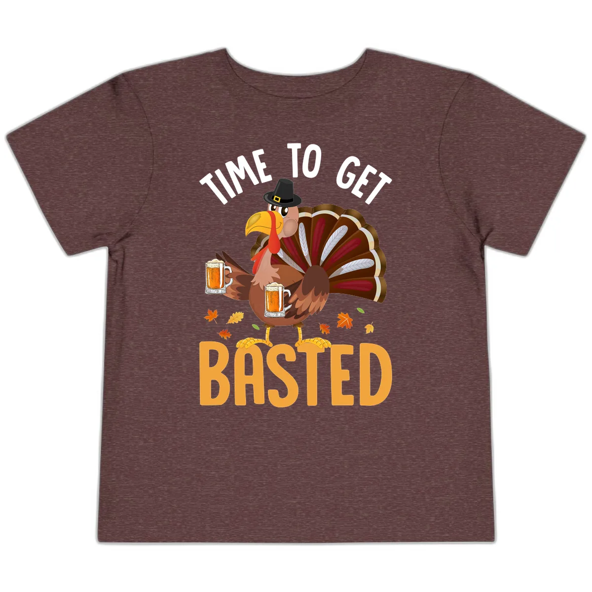 Time To Get Basted Turkey Design Toddler T-Shirt in Heather Maroon