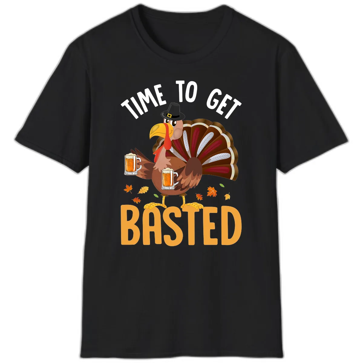 Time To Get Basted Turkey Design T-Shirt in Black