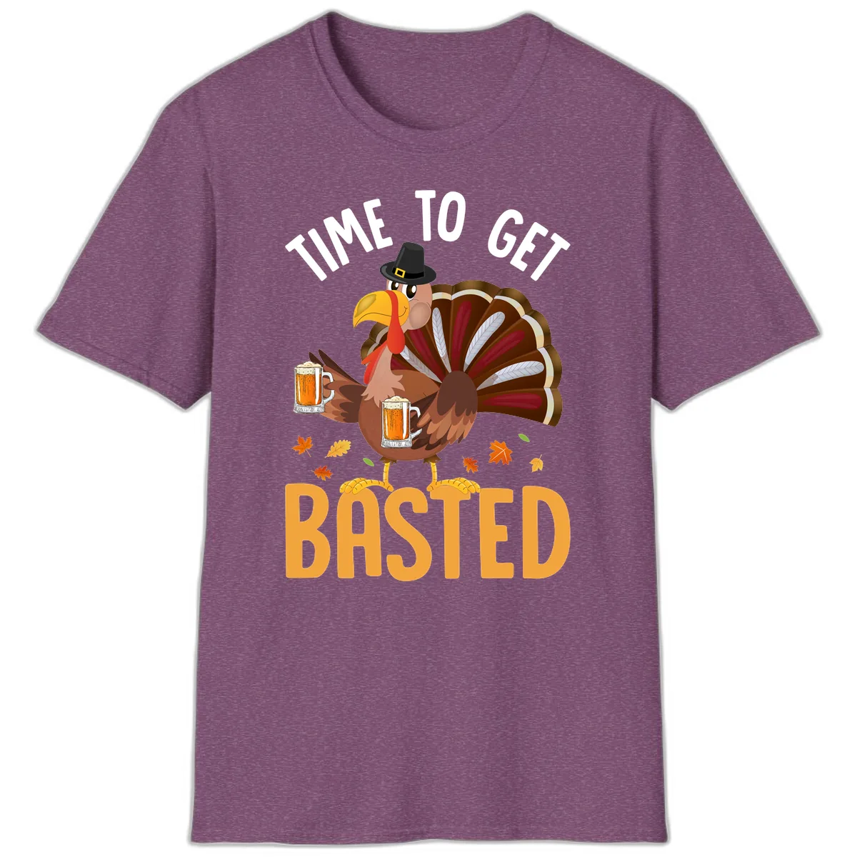 Time To Get Basted Turkey Design T-Shirt in Heather Maroon