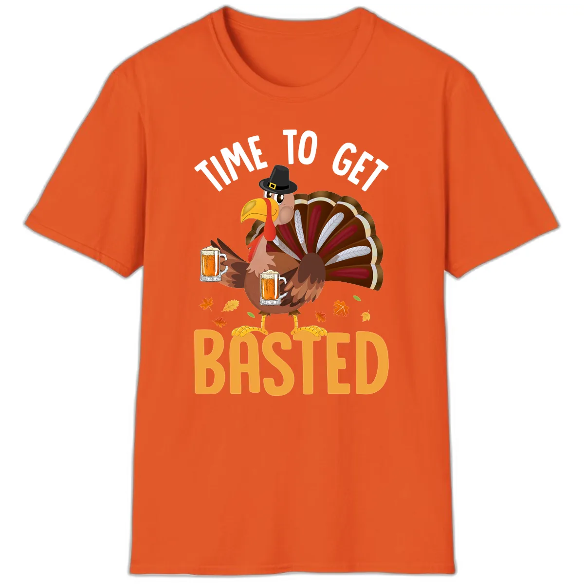 Time To Get Basted Turkey Design T-Shirt in Orange