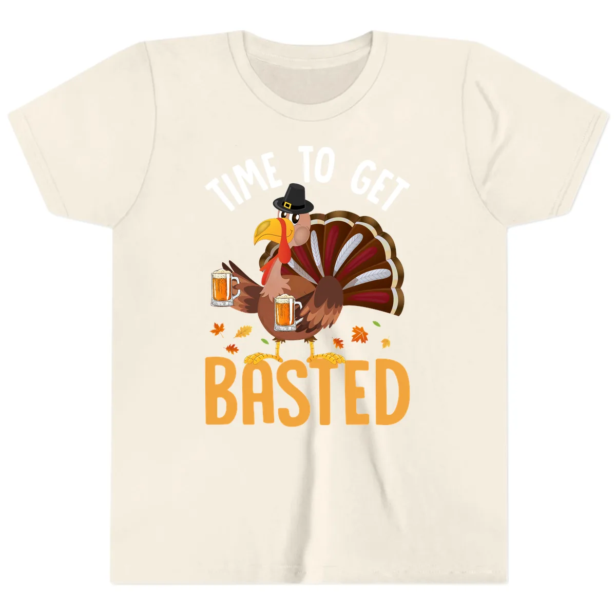 Time To Get Basted Turkey Design Youth T-Shirt in Natural