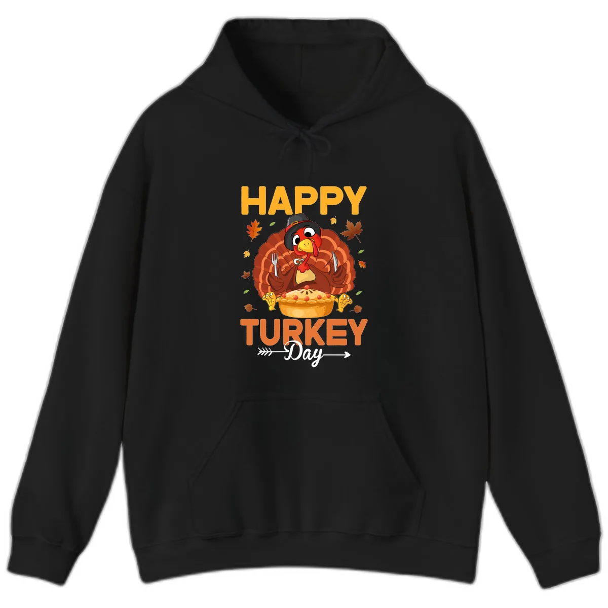 Happy Turkey Day Feast Hoodie in Black