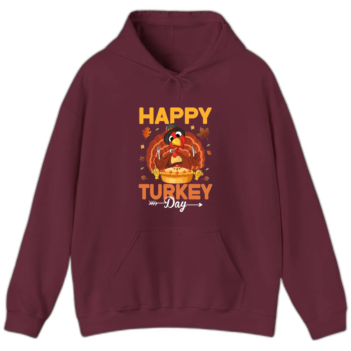 Happy Turkey Day Feast Hoodie in Maroon