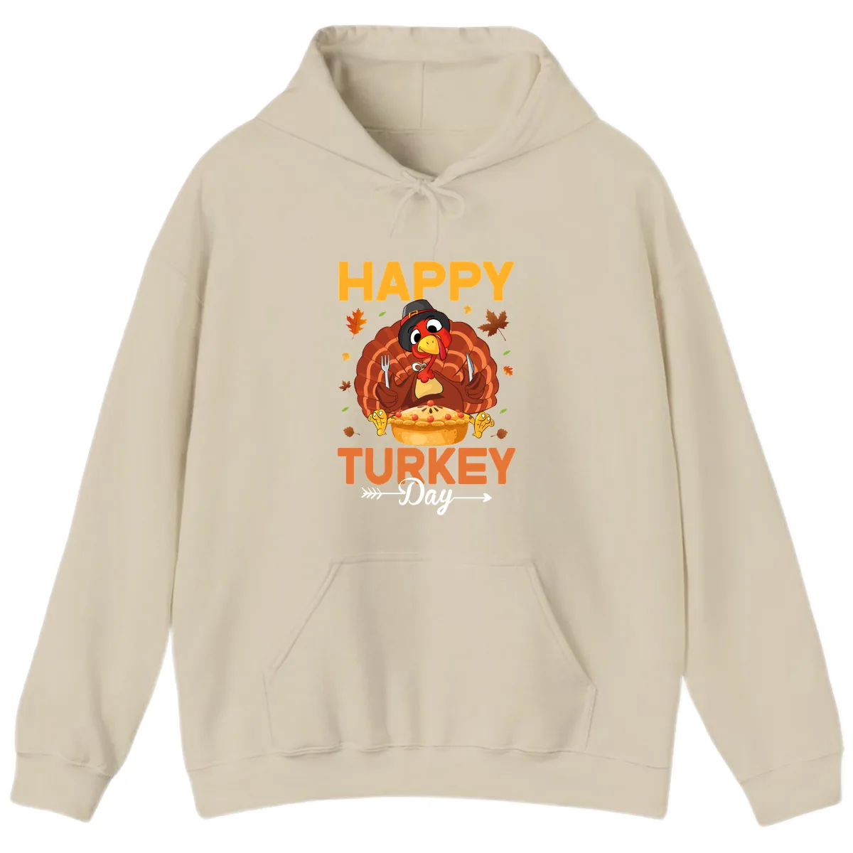 Happy Turkey Day Feast Hoodie in Sand