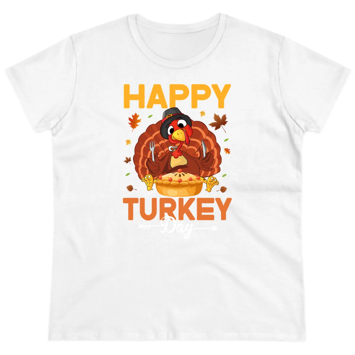 Happy Turkey Day Feast Ladies Tee in White