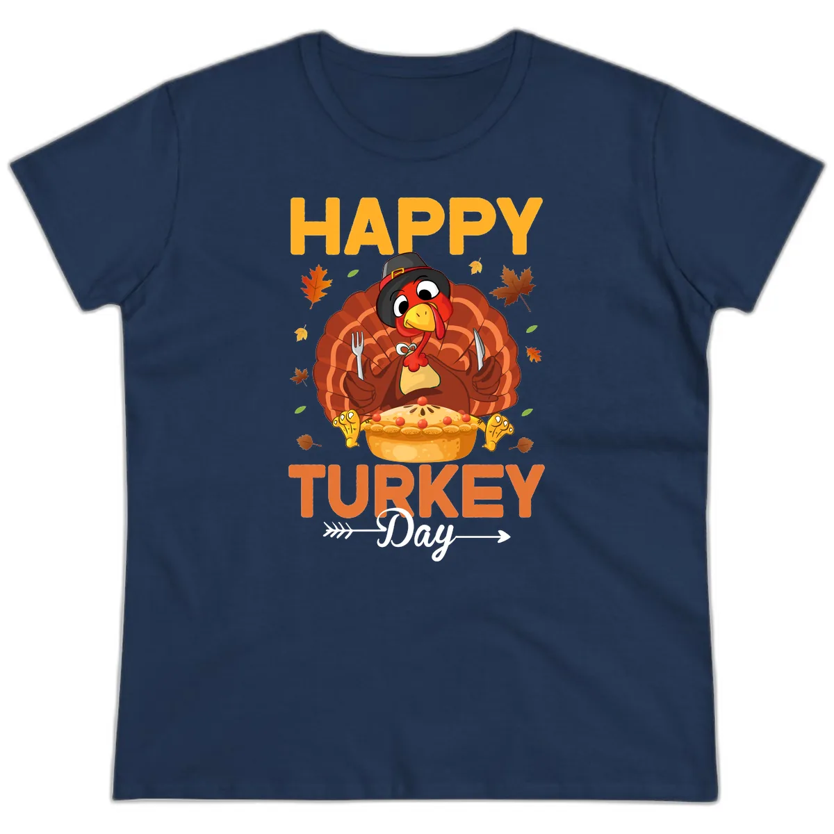 Happy Turkey Day Feast Ladies Tee in Navy