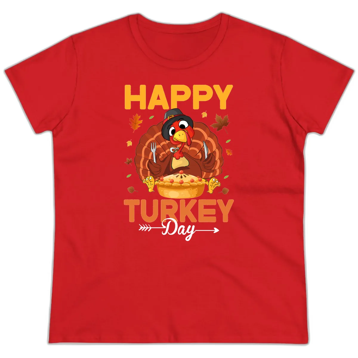 Happy Turkey Day Feast Ladies Tee in Red