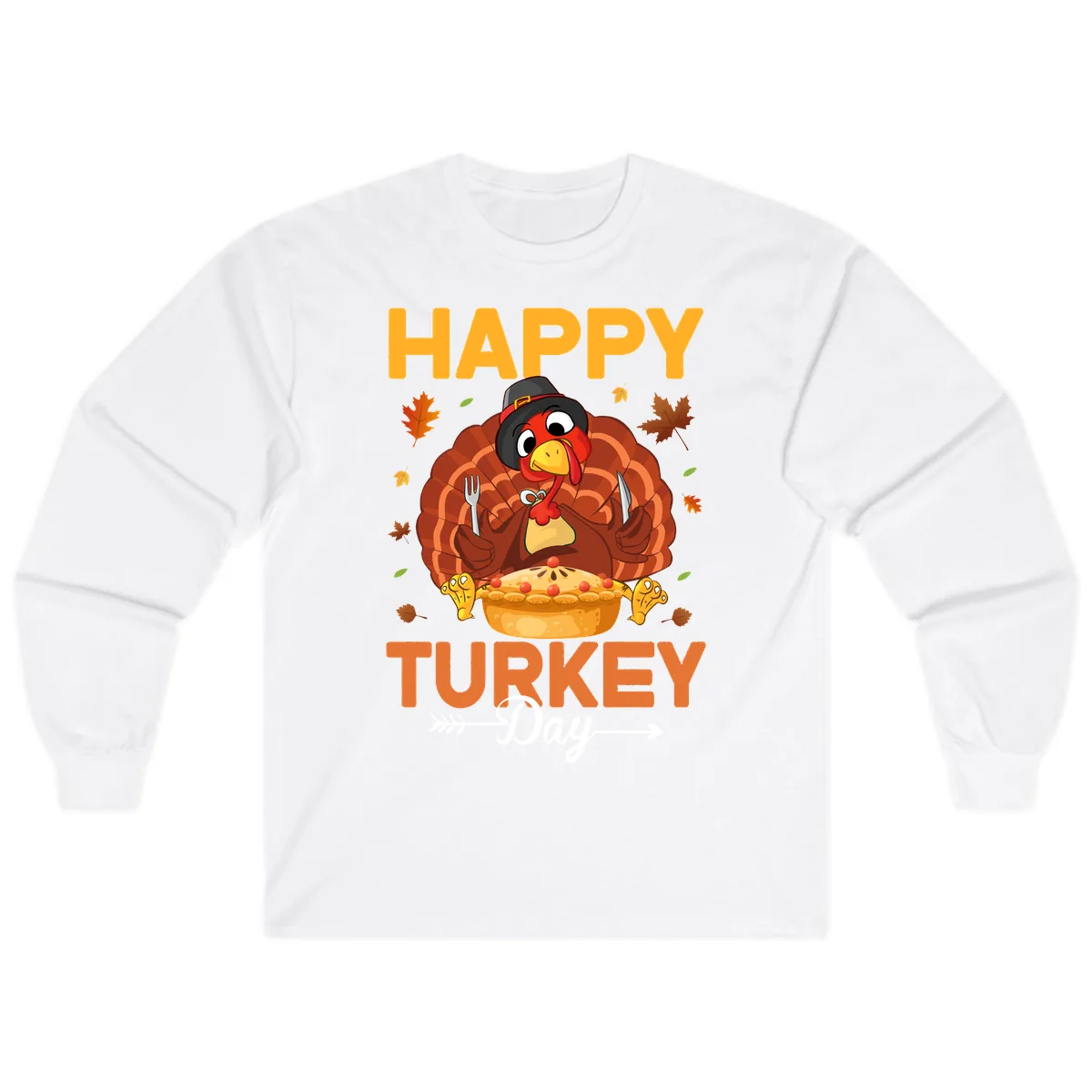 Happy Turkey Day Feast Long Sleeve in White