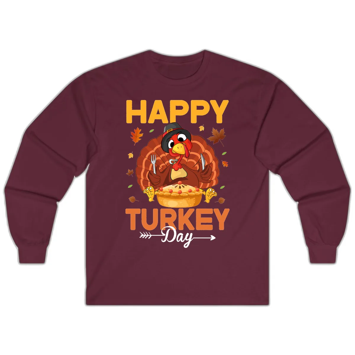 Happy Turkey Day Feast Long Sleeve in Maroon