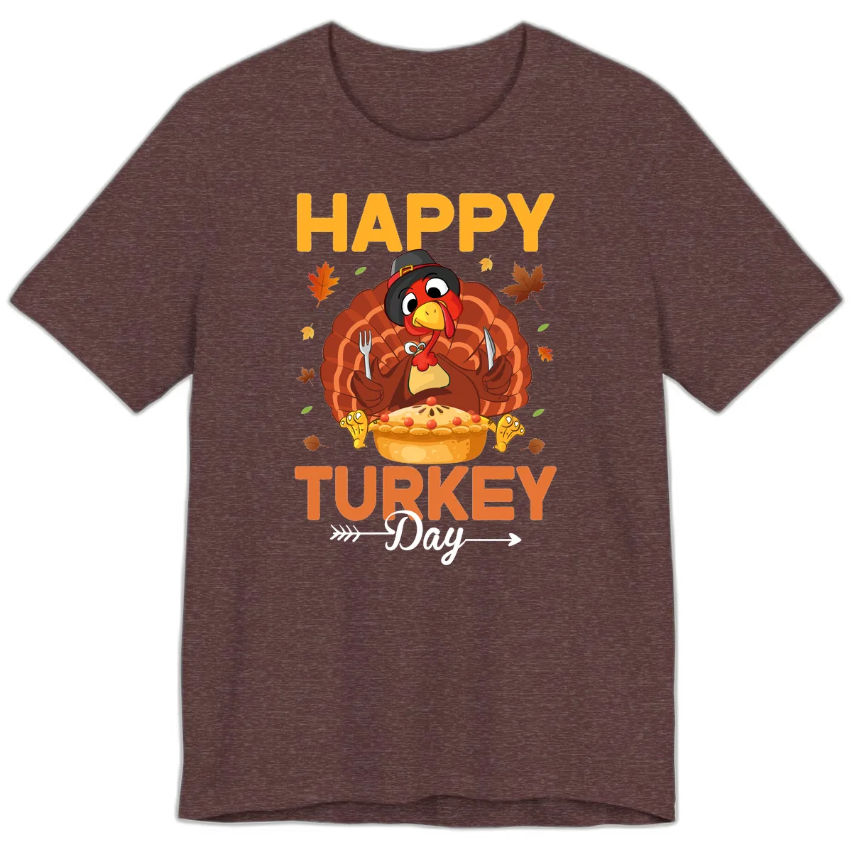Happy Turkey Day Feast Premium T-Shirt in Heather Maroon