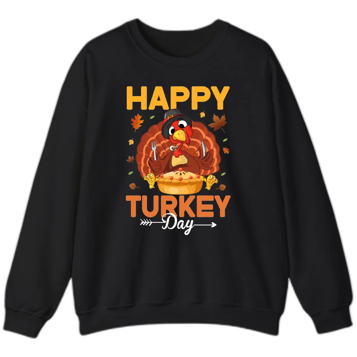 Happy Turkey Day Feast Sweatshirt in Black