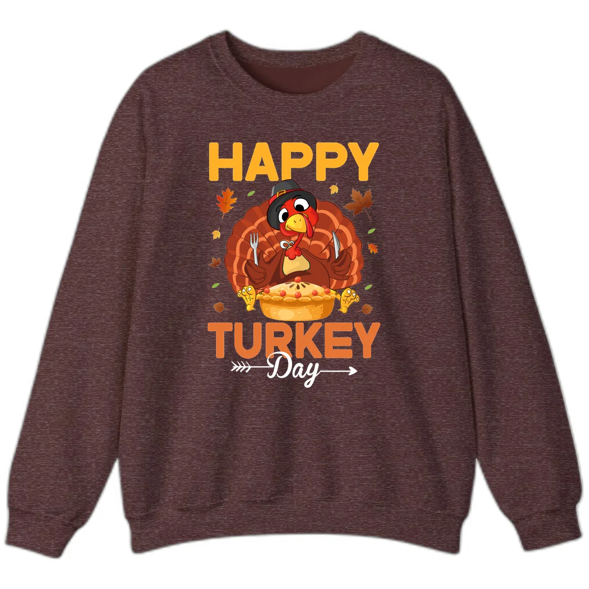 Happy Turkey Day Feast Sweatshirt in Heather Sport Dark Maroon