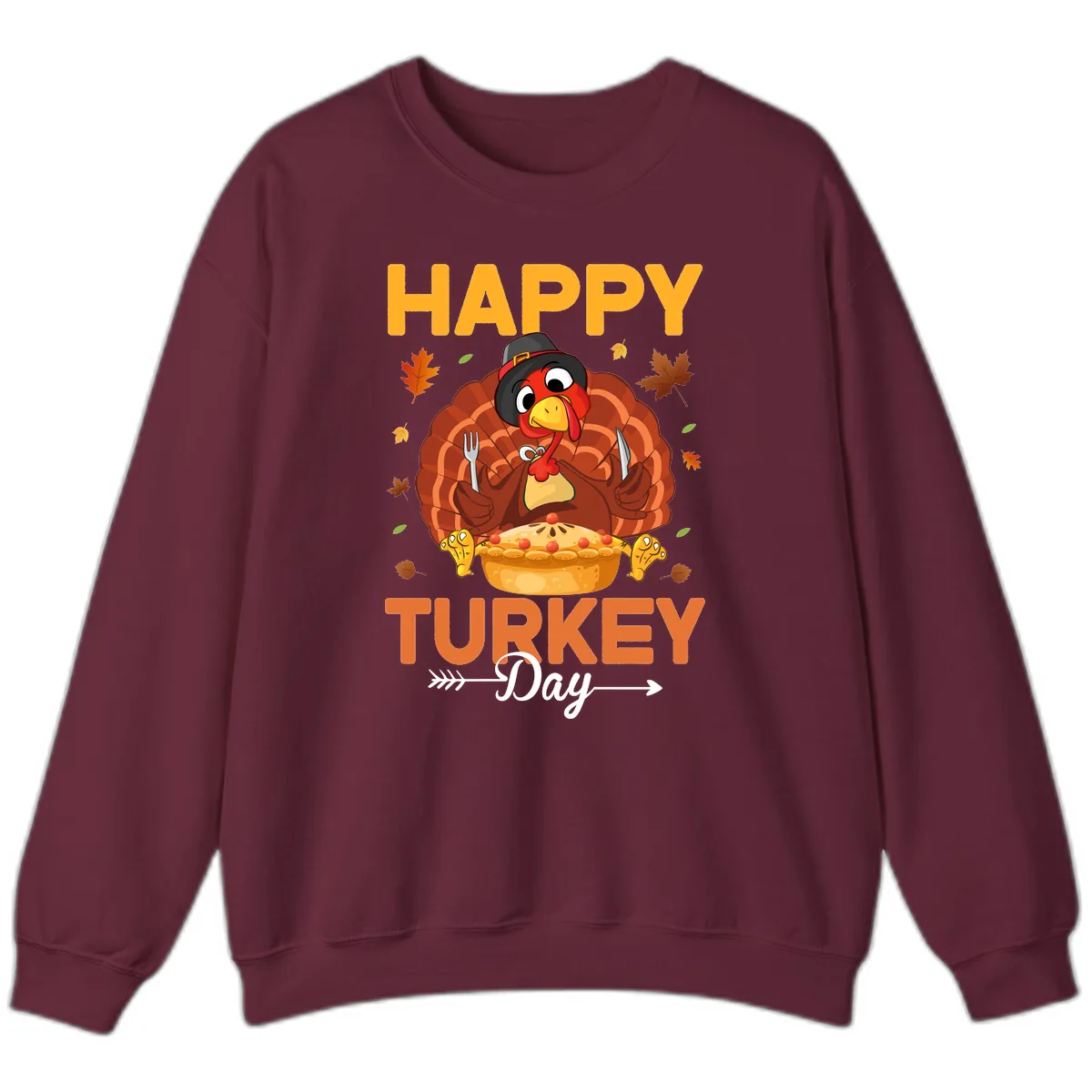 Happy Turkey Day Feast Sweatshirt in Maroon