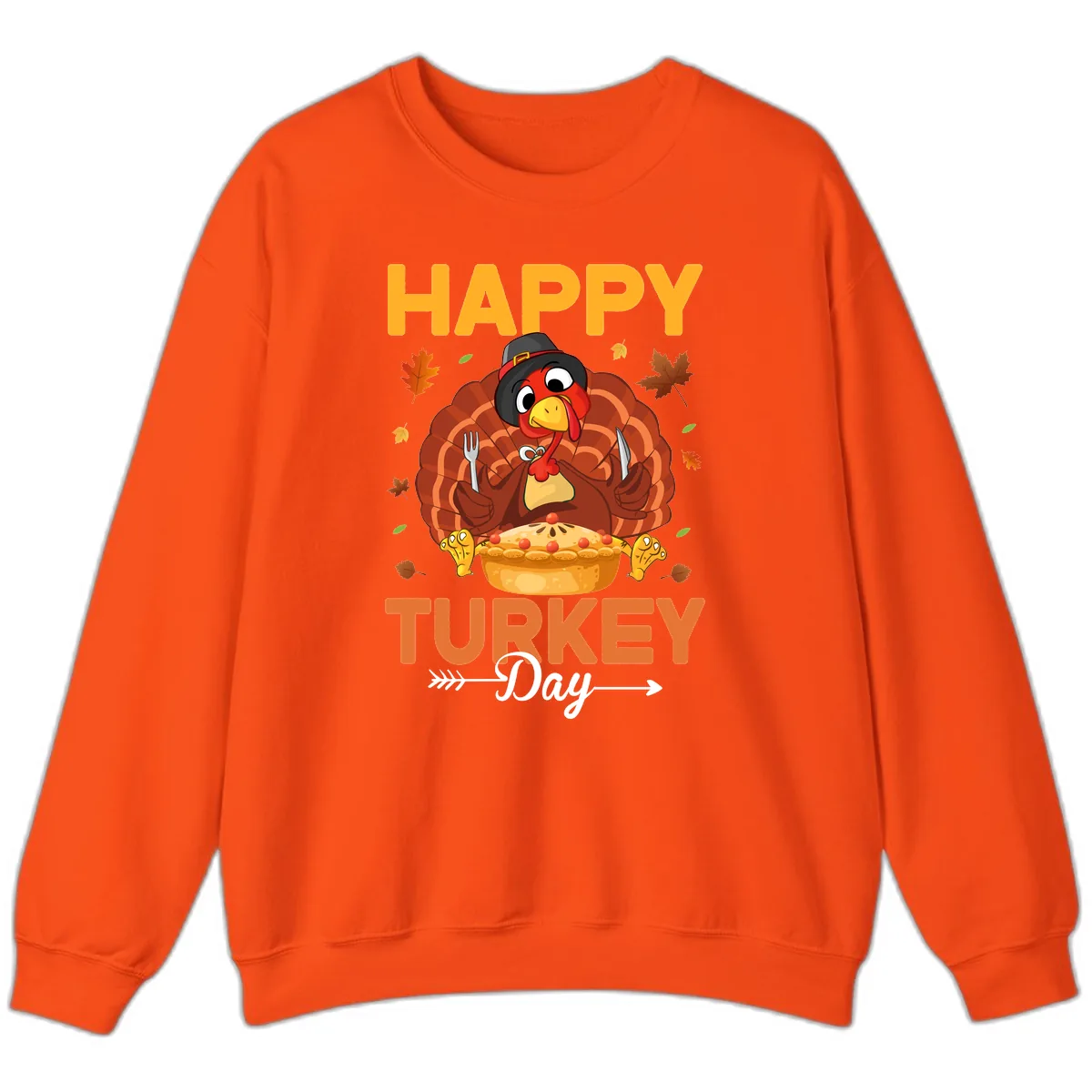 Happy Turkey Day Feast Sweatshirt in Orange
