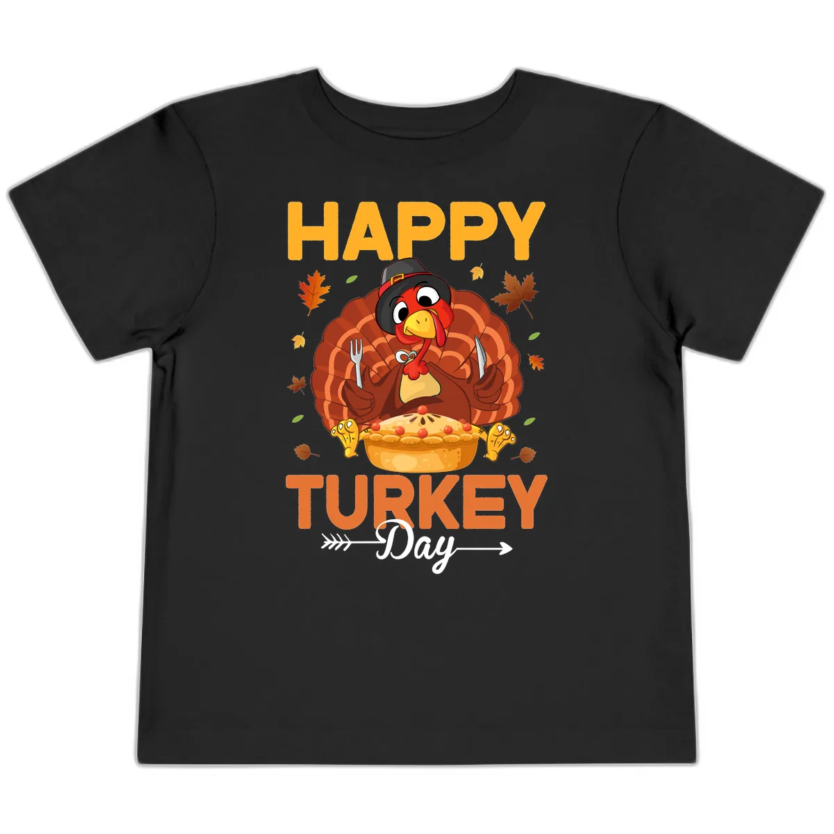 Happy Turkey Day Feast Toddler T-Shirt in Black