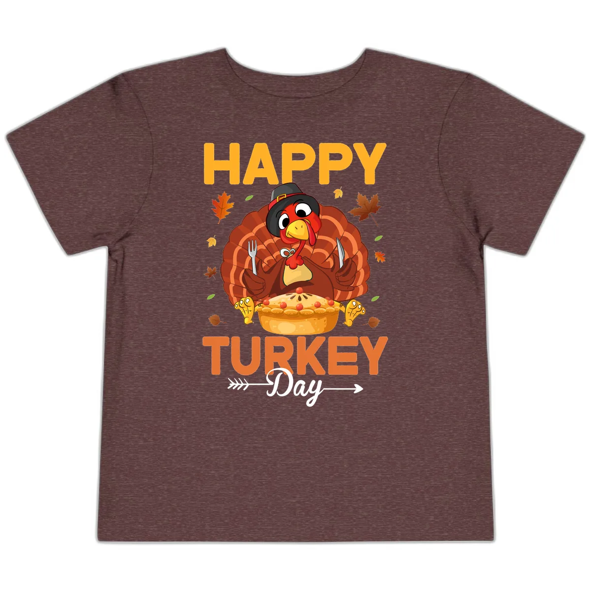 Happy Turkey Day Feast Toddler T-Shirt in Heather Maroon