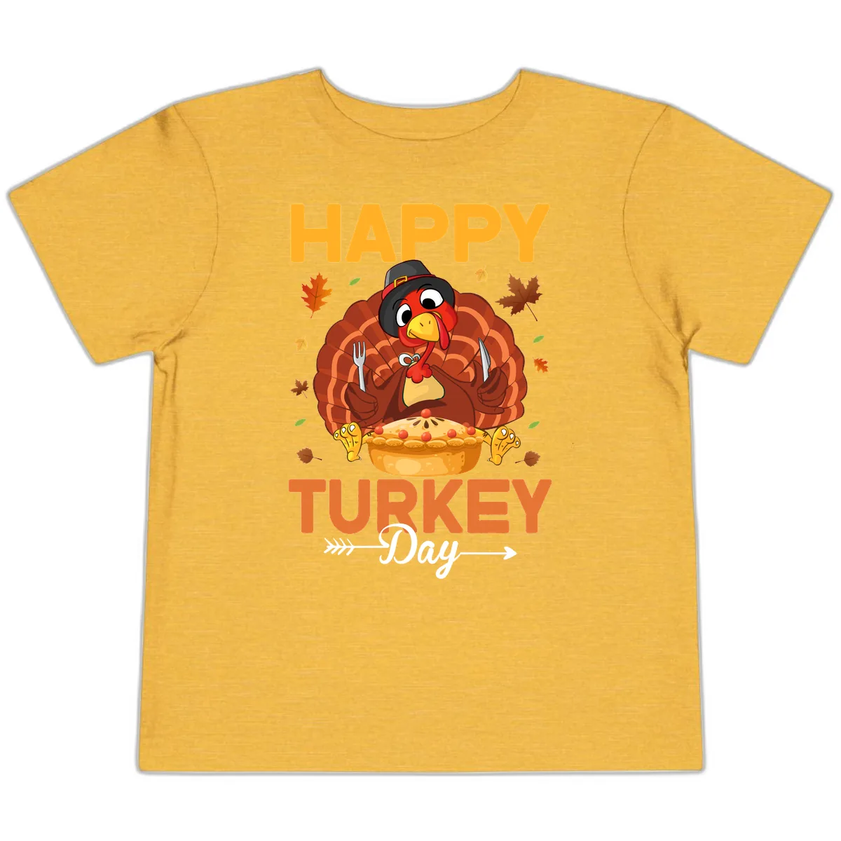Happy Turkey Day Feast Toddler T-Shirt in Heather Yellow Gold