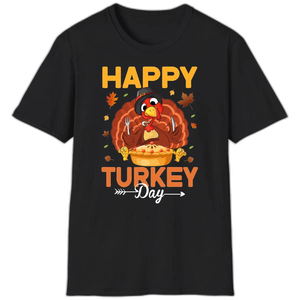 Happy Turkey Day Feast T-Shirt in Black