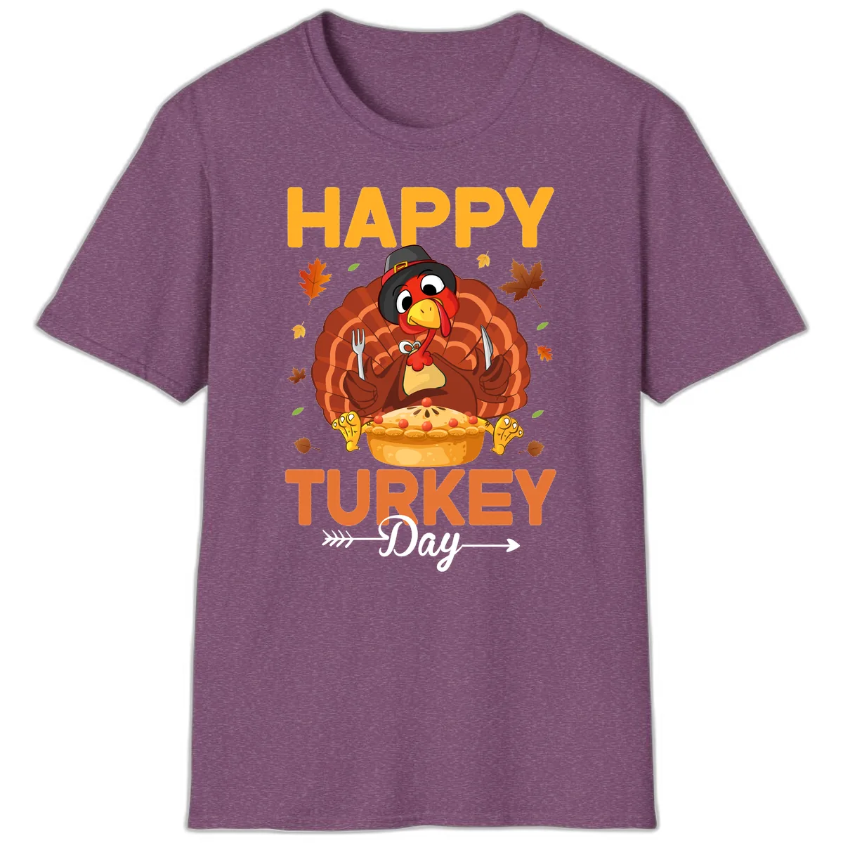 Happy Turkey Day Feast T-Shirt in Heather Maroon