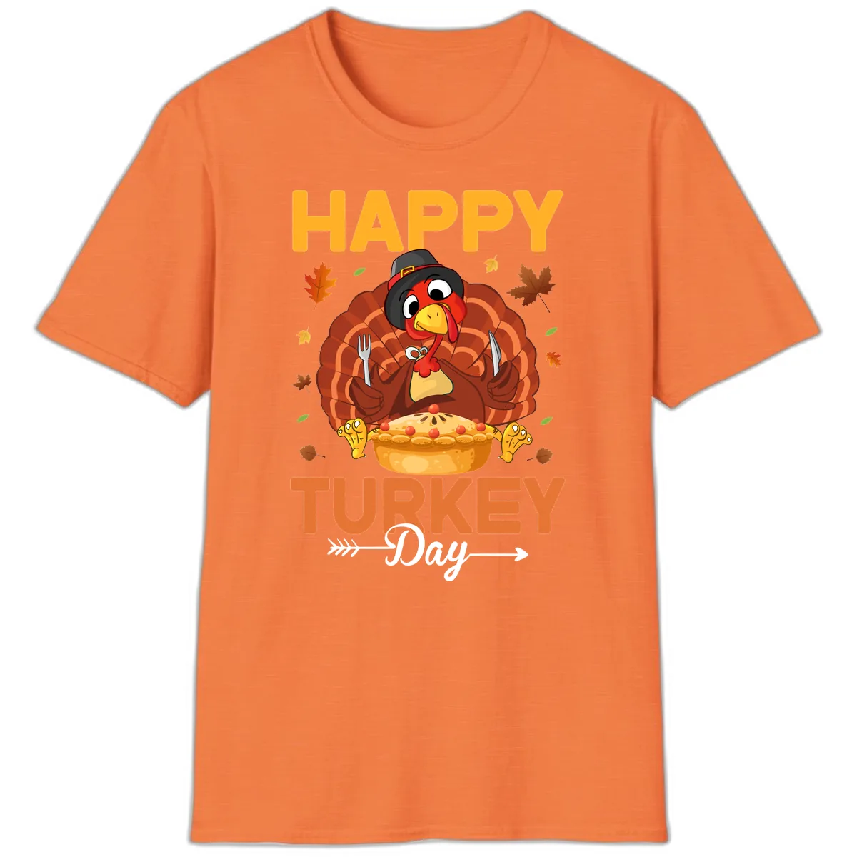 Happy Turkey Day Feast T-Shirt in Heather Orange