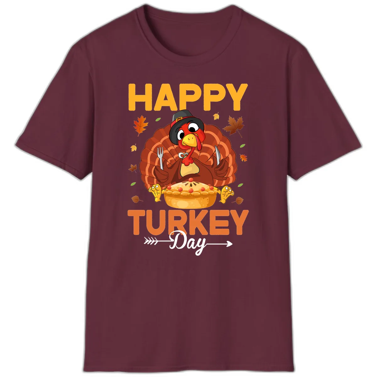 Happy Turkey Day Feast T-Shirt in Maroon