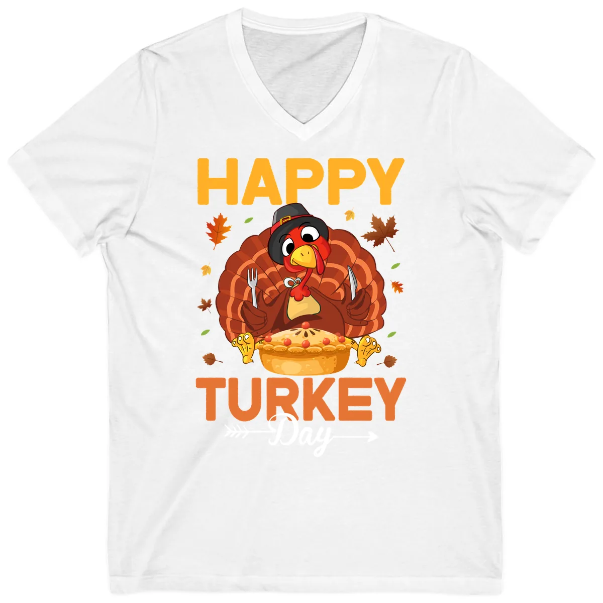 Happy Turkey Day Feast V-Neck in White
