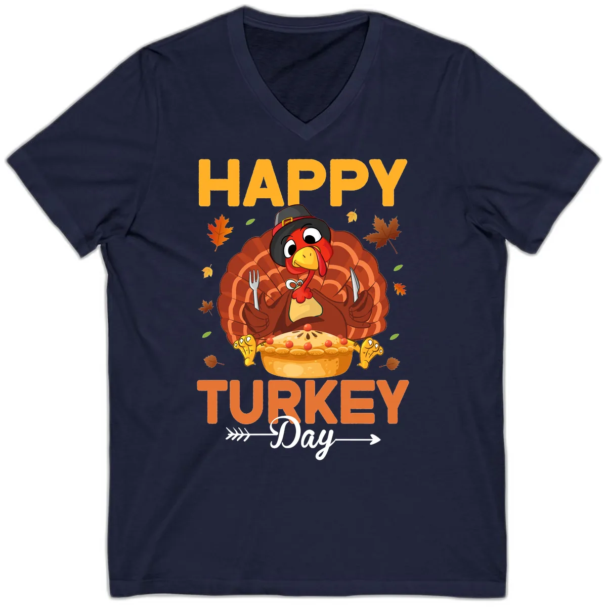 Happy Turkey Day Feast V-Neck in Navy
