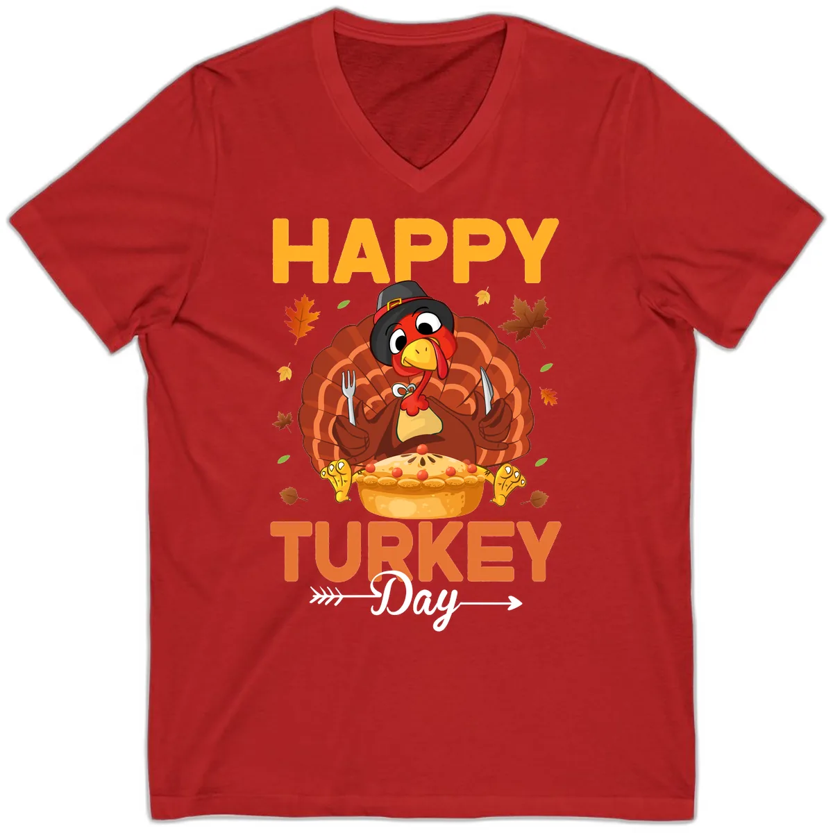 Happy Turkey Day Feast V-Neck in Red