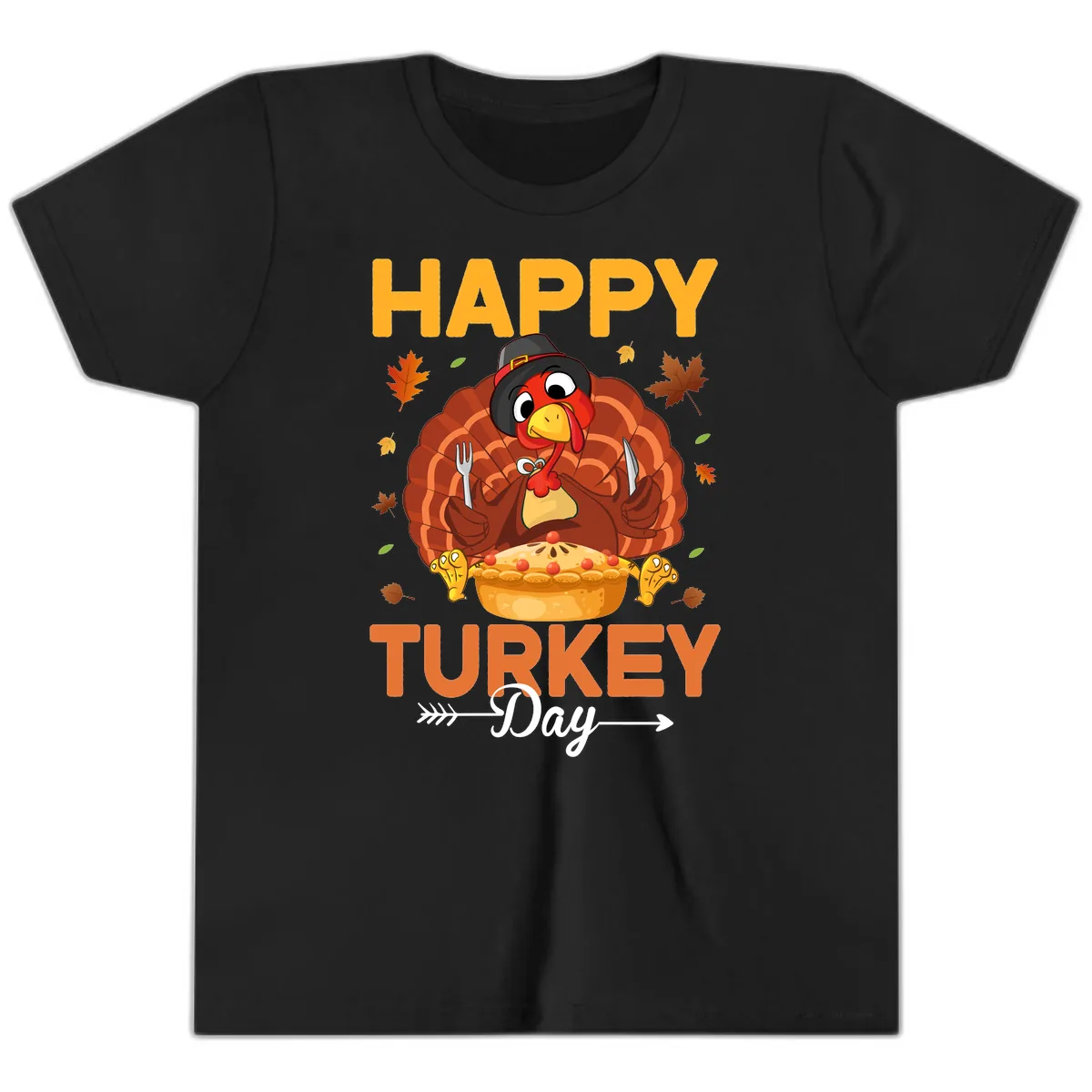 Happy Turkey Day Feast Youth T-Shirt in Black