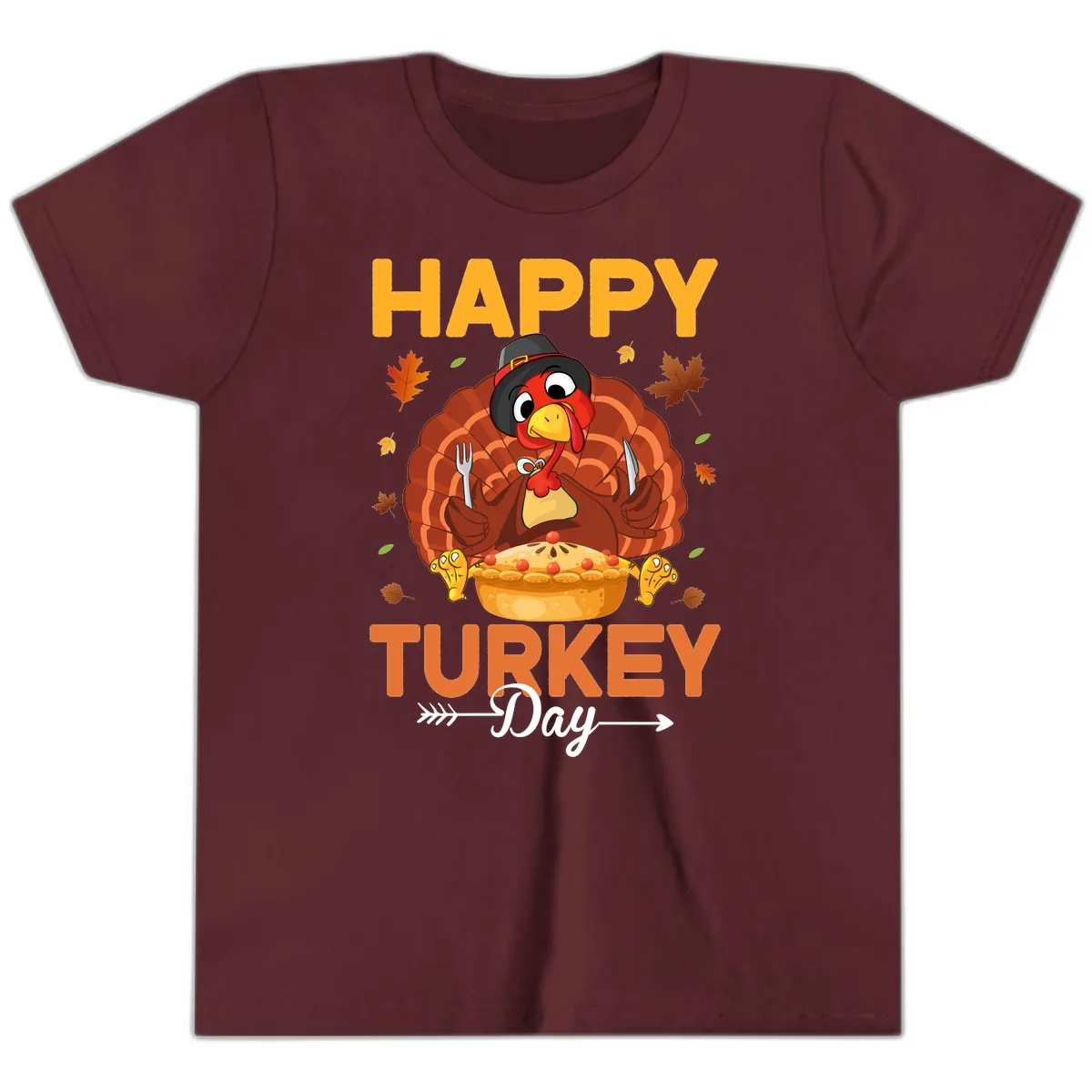 Happy Turkey Day Feast Youth T-Shirt in Maroon