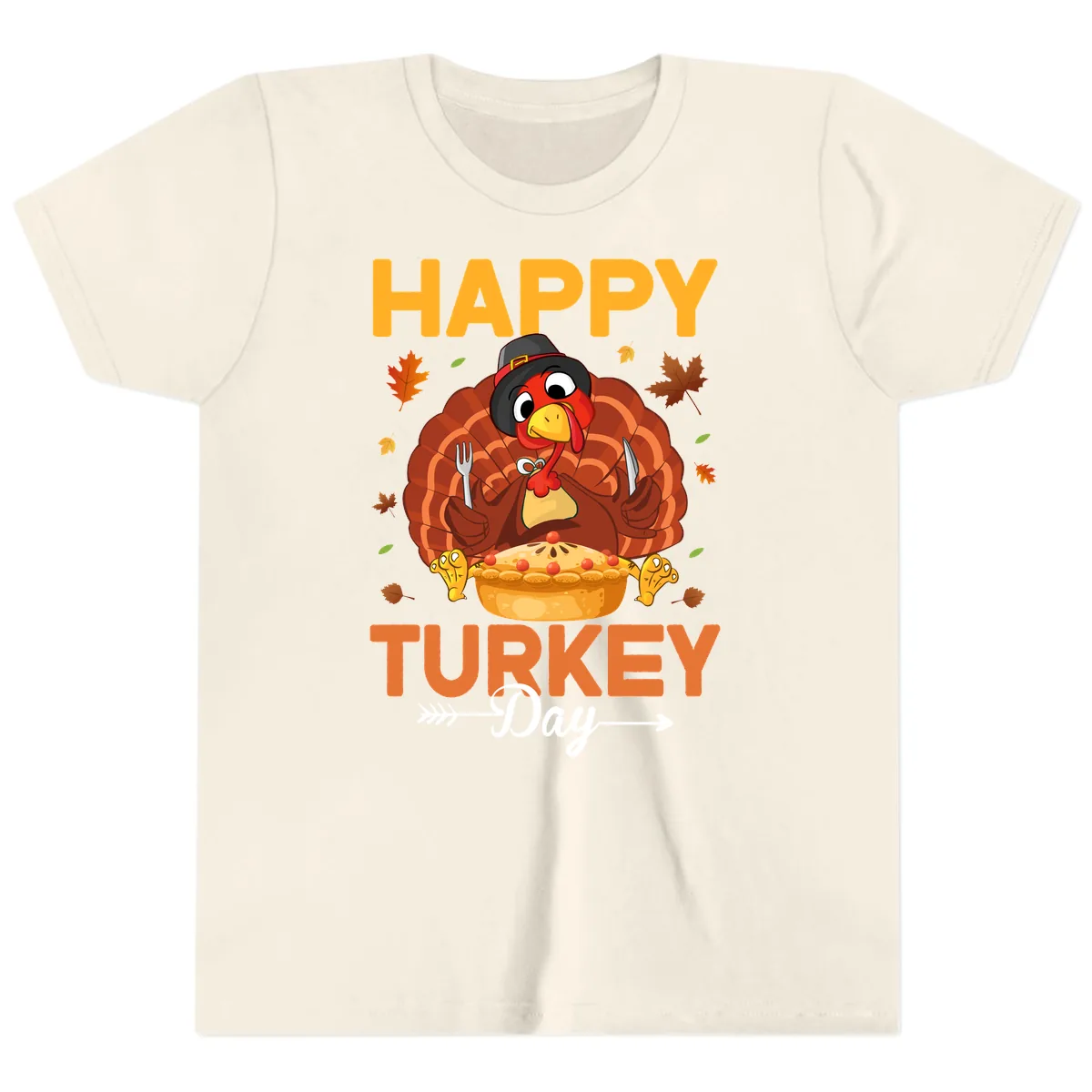 Happy Turkey Day Feast Youth T-Shirt in Natural
