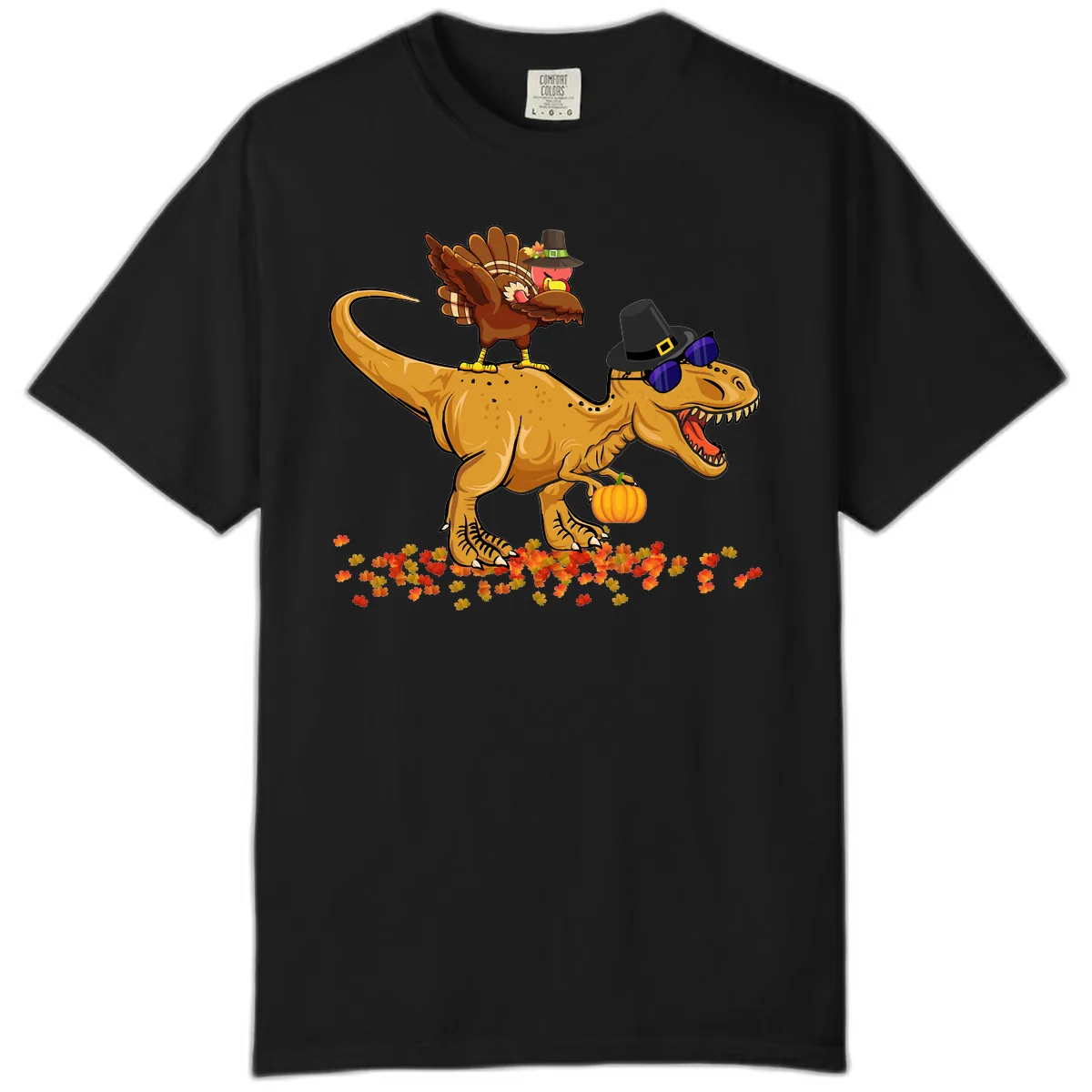 Dinosaur Turkey Thanksgiving Ride Comfort Color in Black