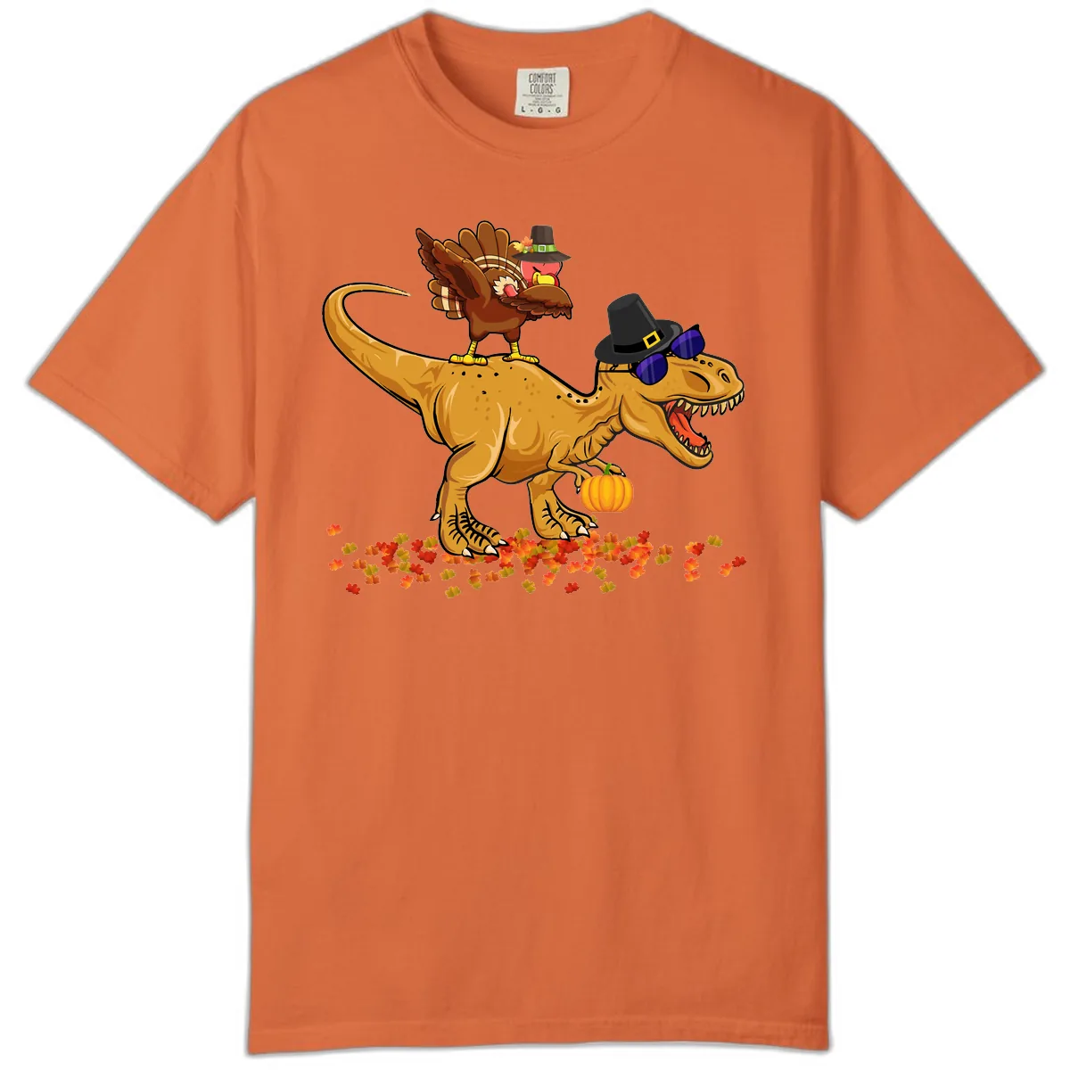 Dinosaur Turkey Thanksgiving Ride Comfort Color in Burnt Orange
