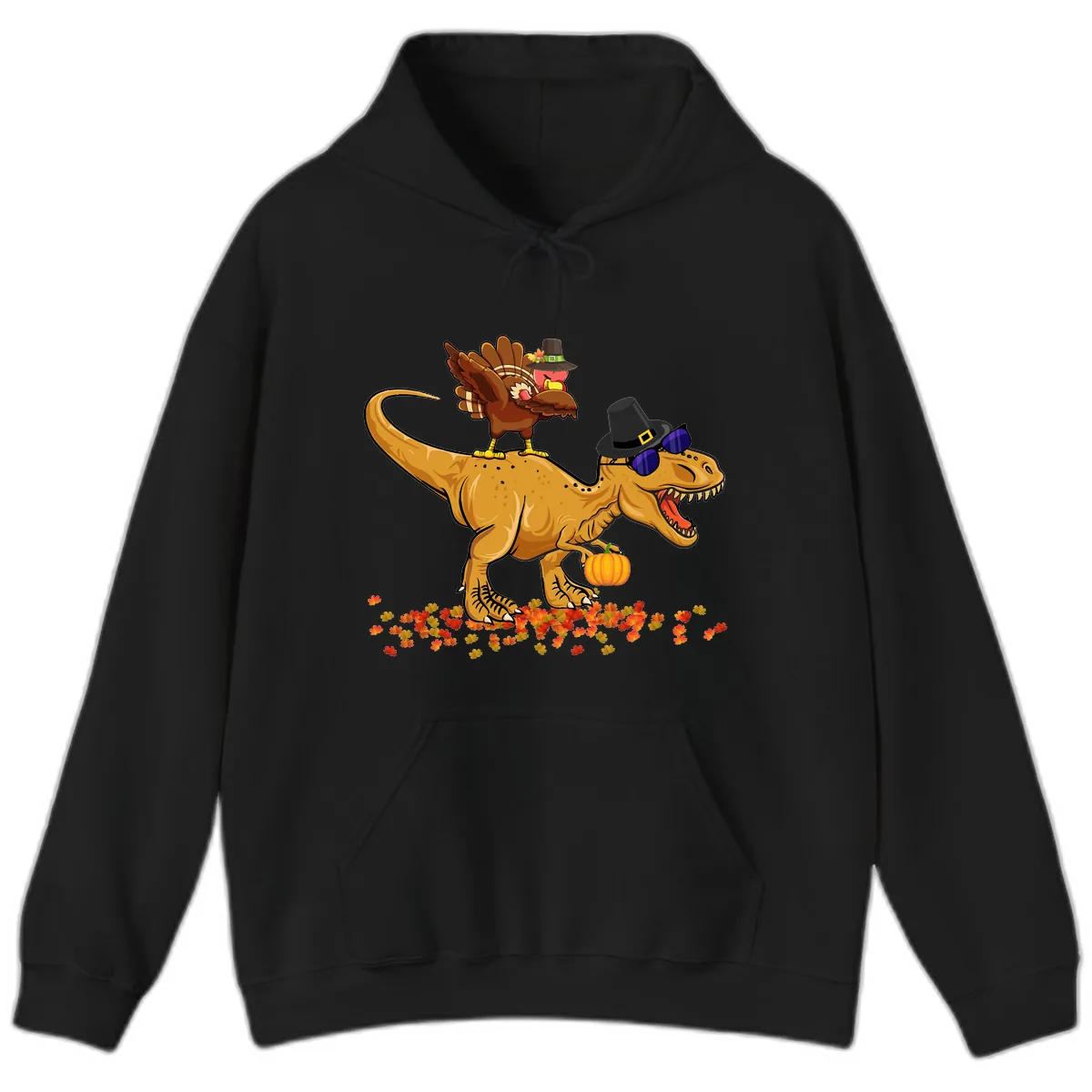 Dinosaur Turkey Thanksgiving Ride Hoodie in Black