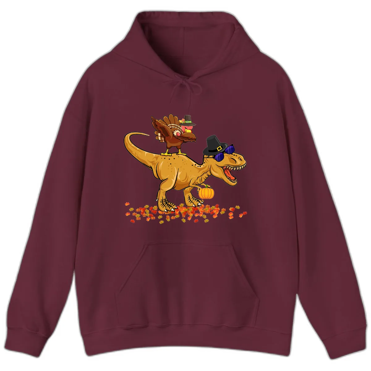 Dinosaur Turkey Thanksgiving Ride Hoodie in Maroon